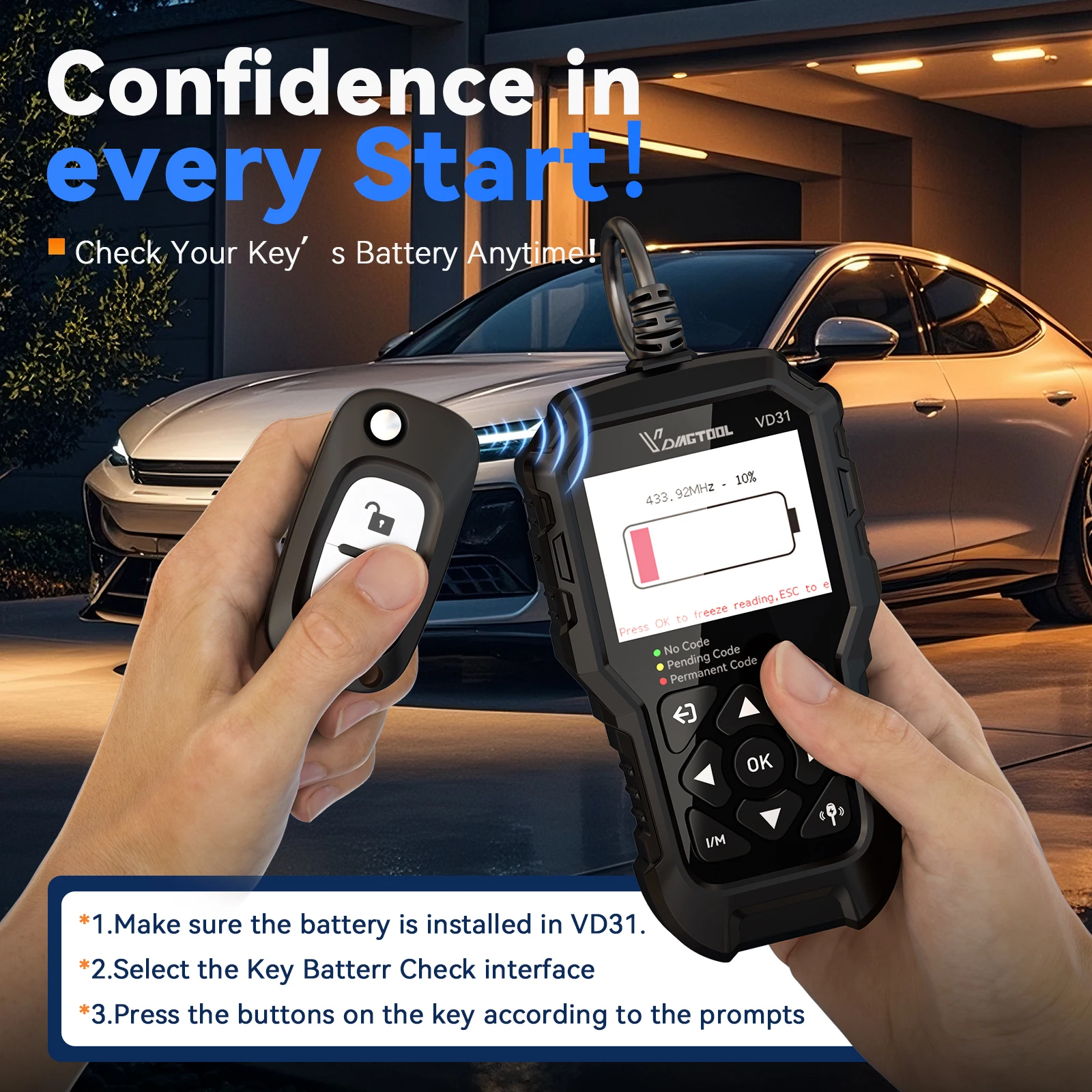 VDIAGTOOL VD31 Obd2 الماسح الضوئي أداة تشخيص السيارة مع مفتاح جهاز اختبار بطارية فحص قارئ رمز المحرك لجميع مركبات obdii 1996 + #3