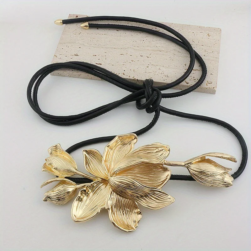 1 pc 금속 튤립 대형 꽃 허리 체인 스커트와 바지와 일치하는 여성의 유행 새 벨트 과장된 유럽 스타일