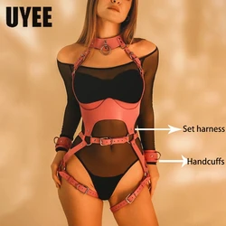 UYEE Sexy Women Full Body PU Leather Harness Garters Belts Lingerie Body Bondage Underwear Gothic Accessories Pink Suspenders