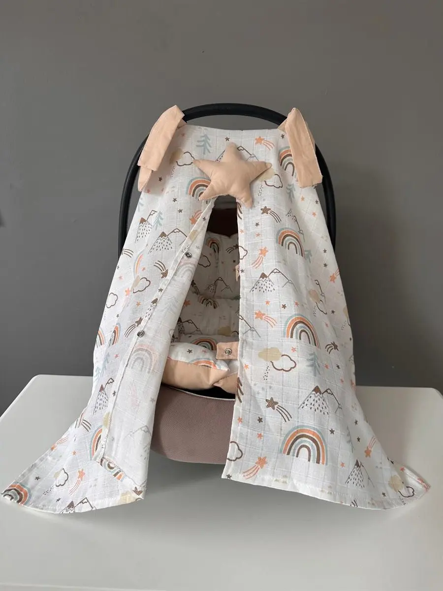 

Handmade Mountain Muslin Fabric Organic Stroller Cover and Cushion