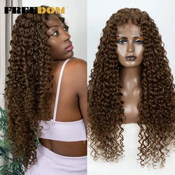 FREEDOM Synthetic Curly Lace Front Wigs For Black Women 30 Inch Ombre Brown Blonde Red Lace Wigs Heat Resistant Cosplay Wig