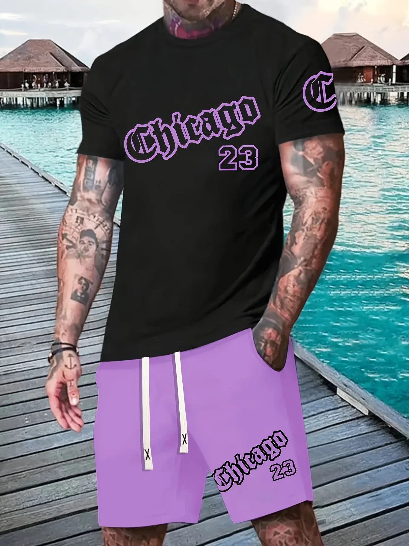 23 Chicago Letter 3D Printed Handsome T-shirt Men Suit Fashion Casual Male Tracksuit Outfit Summer Oversized 2 Piece Set Clothes