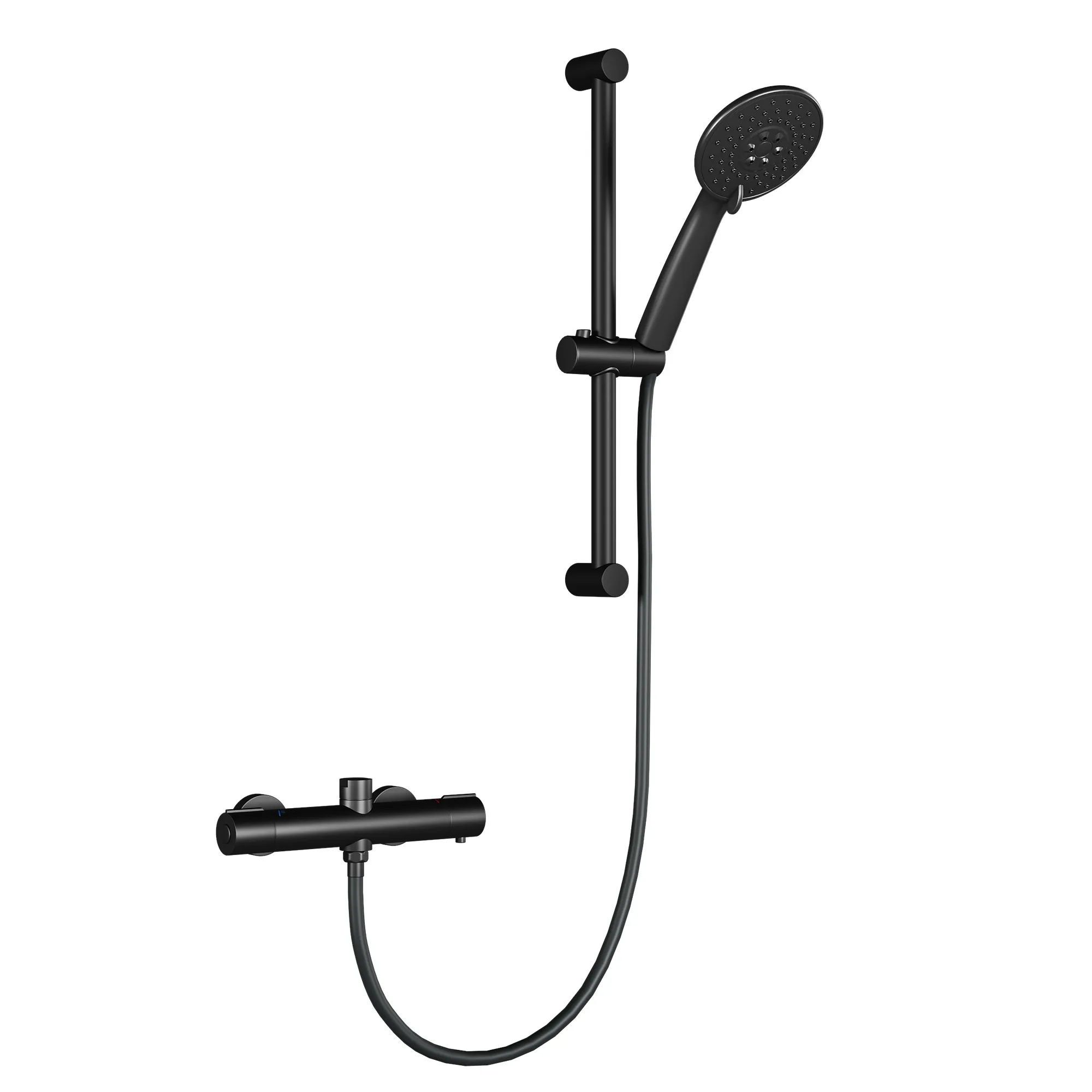 Ensemble de douche thermostatique moderne avec 38 ° Verrou de sécurité anti-brûlure C et pomme de douche à main à 3 jets. Système de mitigeur apparent mural avec barre coulissante réglable et rotation à 360° °   Support pivotant. Kit complet de colonne de salle de bain pour la maison/l'hôtel