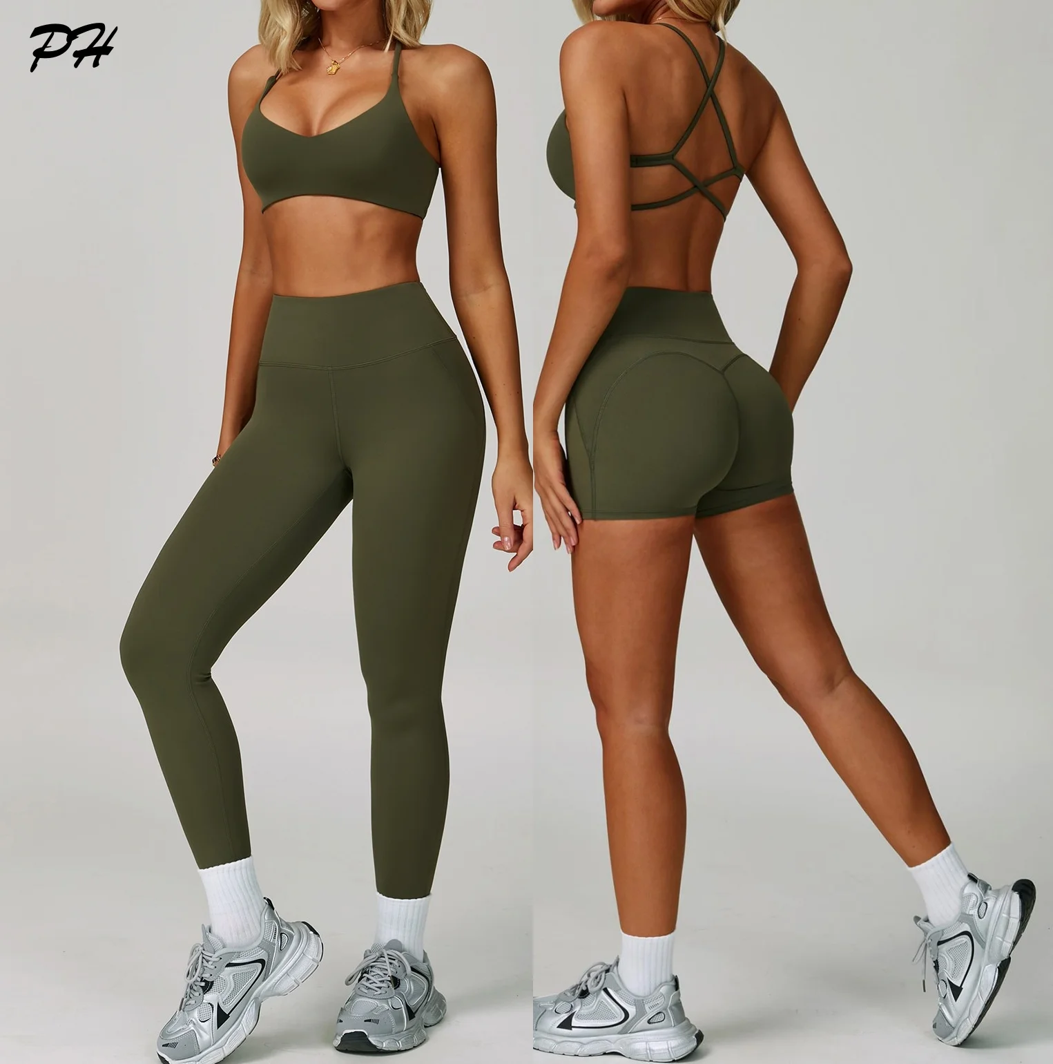 

2PCS Yoga Suit Sports Set Women Quick-Drying Gym Set Women Tracksuit Running Workout Leggings Shorts Sports Bras Yoga Clothing