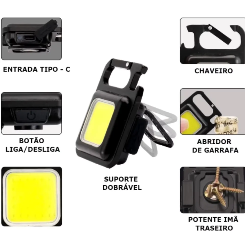 Mini Lanterna Com Led 4 Modos de Luz 4 Funções, Chaveiro portatil e abridor de garrafas