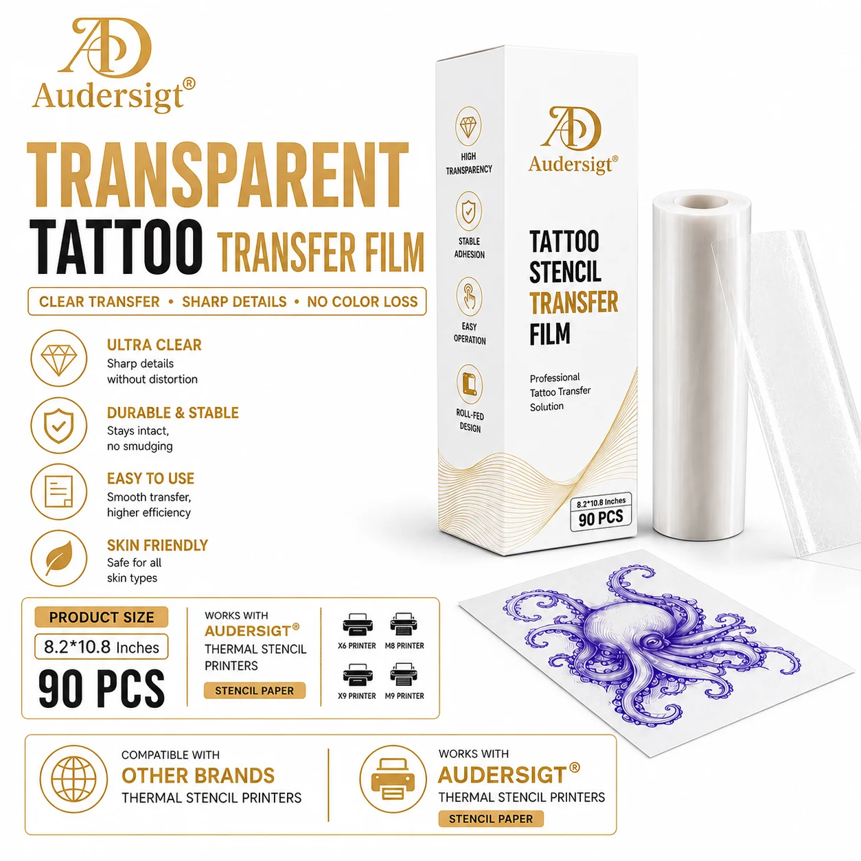 Tattoo Transfer Film Roll 90 Sheets Transparent Stencil Paper Clear Transfer Film for Tattoo Printer Machine Stencil Supplies
