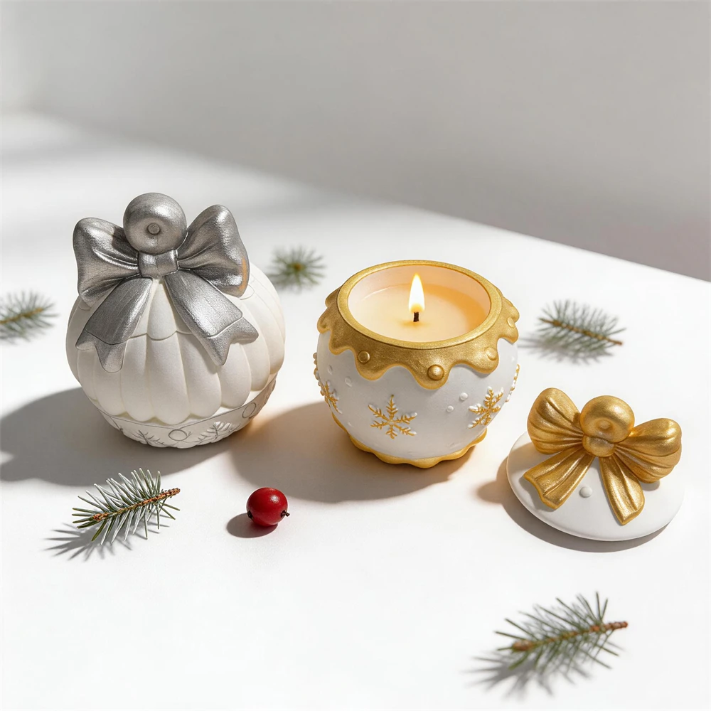 Weihnachts-Laternenkugel Silikonform mit Deckel Wachsschmelz-Brenner Schneeflocken-Kugel Aufbewahrung Beton-Silikonform Weihnachtsschmuck