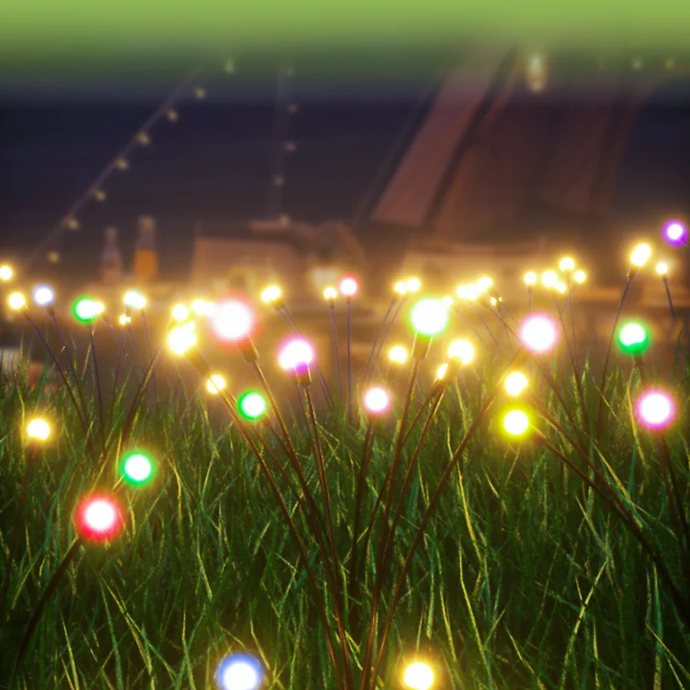 RGB LED Solar Firefly Lights Outdoor Waterproof Garden Decoration Courtyard Path String Starburst Jellyfish Dandelion Lawn Lamps