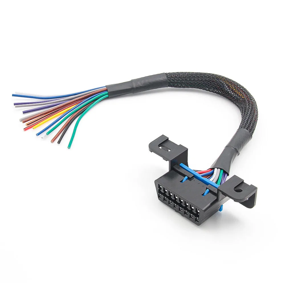 Universal OBD2 16 Pin Female Connector to Color Bare Wire OBDII Opening Cable 30cm DIY Extension Cable Car Diagnostic Interface