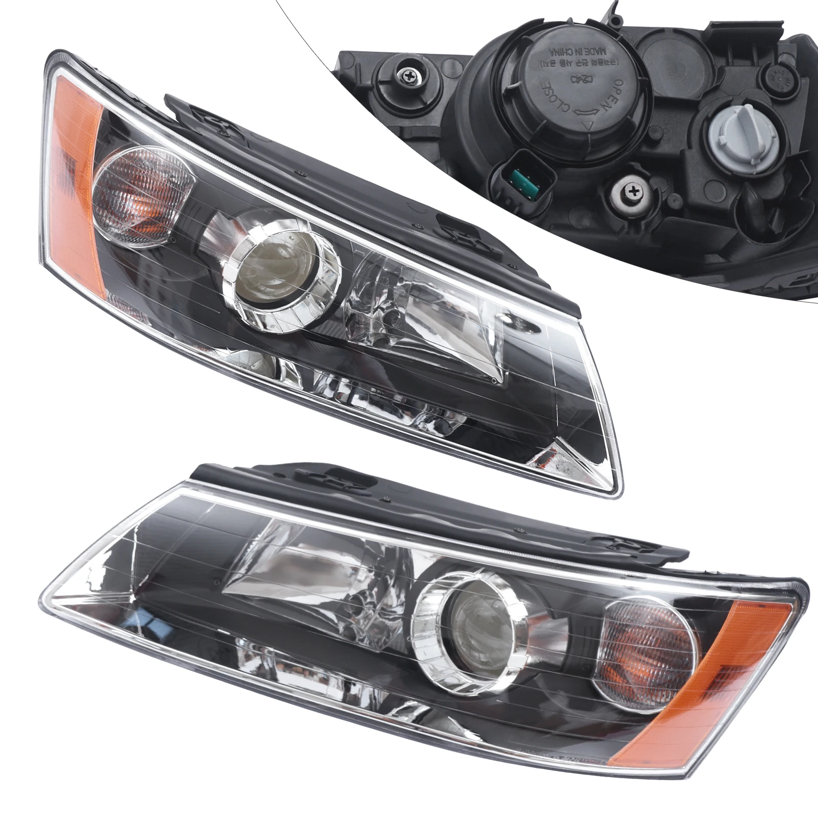 Headlight Set For 2006-2008 Hyundai Sonata Sedan Left and Right Direct Replacement Clear PC + PP Anti-UV Coating Brand New