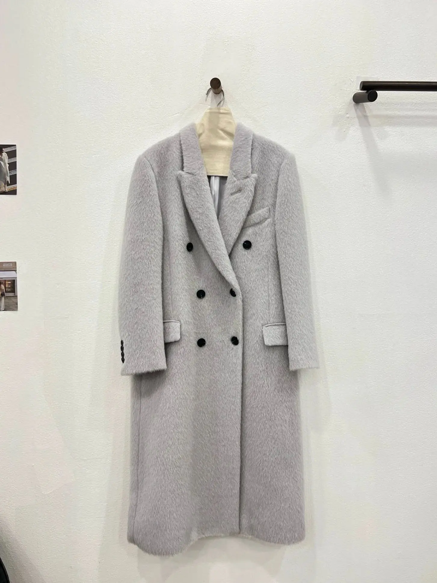 

Autumn-winter women's casual solid color double breasted wool coat