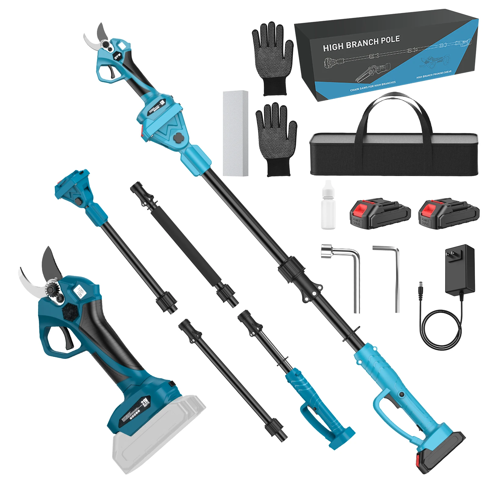 Sécateur numérique de 2 mètres de hauteur et outil de coupe de jardin avec 4 perches télescopiques pour batterie Makita