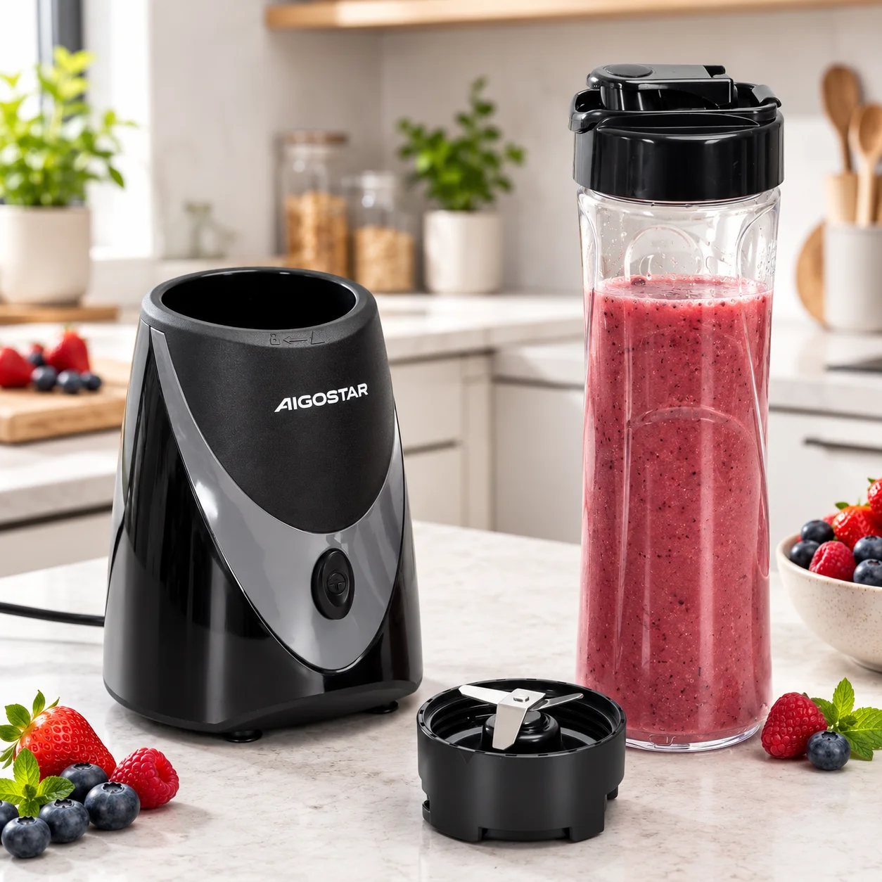 Standmixer 0,5L PCTG Tritan, 250W, Schwarz, Tragbarer Smoothie- und Saftmixer für Obst und Gemüse