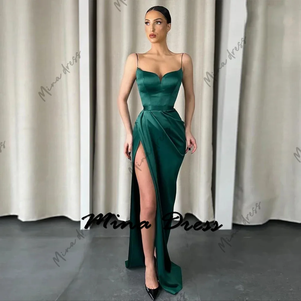 

Mina Customized Slit Women Evening Dress Luxury 2024 Dubai Spaghetti Straps Elegant Womens Party Dresses for Formal Occasions