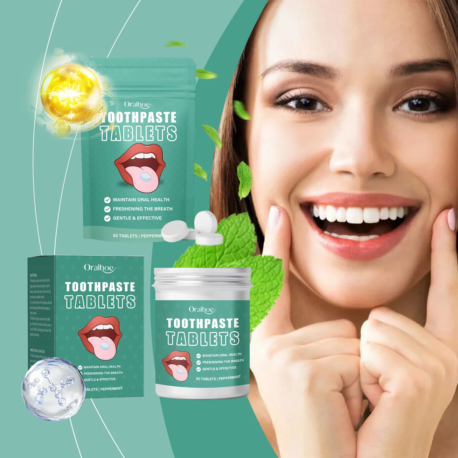 

Teeth Whitening Tablets Yellow Stains Removal Fresh Breath Reduced Odor Protection Teeth Oral Care Cleaning Toothpaste Tablets