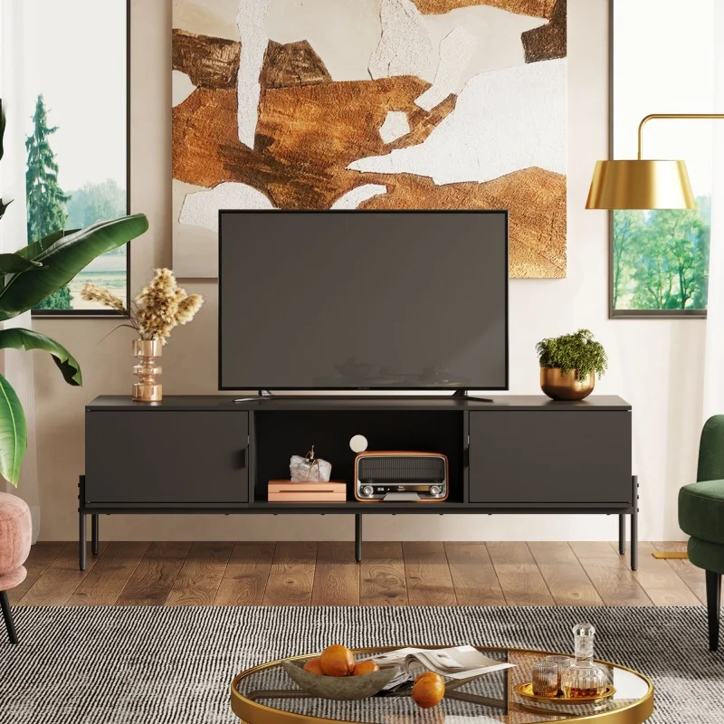 

GALAXHERO TV Stand Modern Entertainment Center Open Shelf 2 Cabinets TV Console with Storage Metal Legs for 65 Inch TV Bedroom