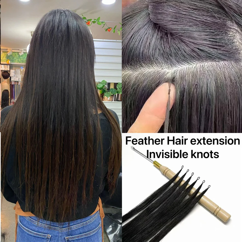 حزم من ريش الشعر البشري وصلات شعر 100% شعر طبيعي حقيقي مريح وغير مرئي 18-30 "أسود بني أشقر للصالون