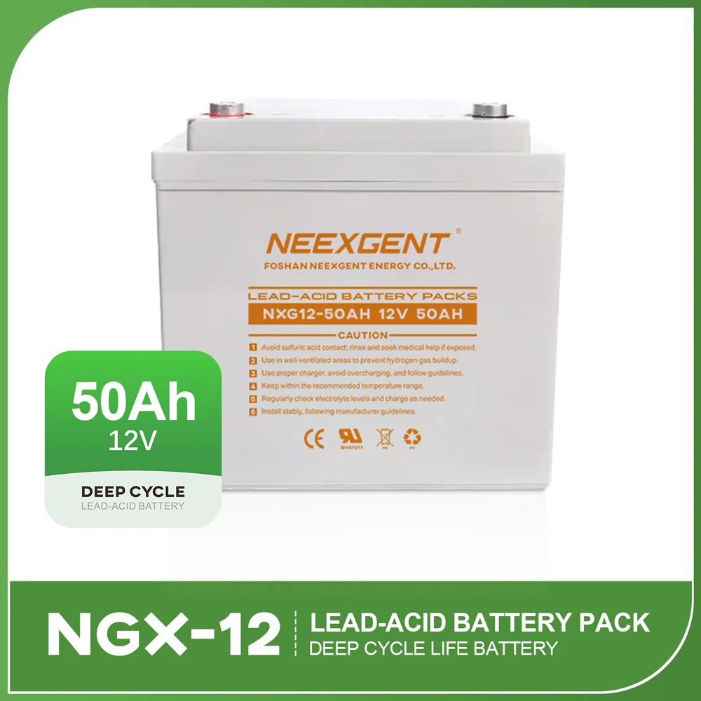 12V 50Ah NGX-12 Lead Acid Gel Deep Cycle Battery Pack for Golf Carts Electric Vehicles Forklifts Carts Long Battery Life