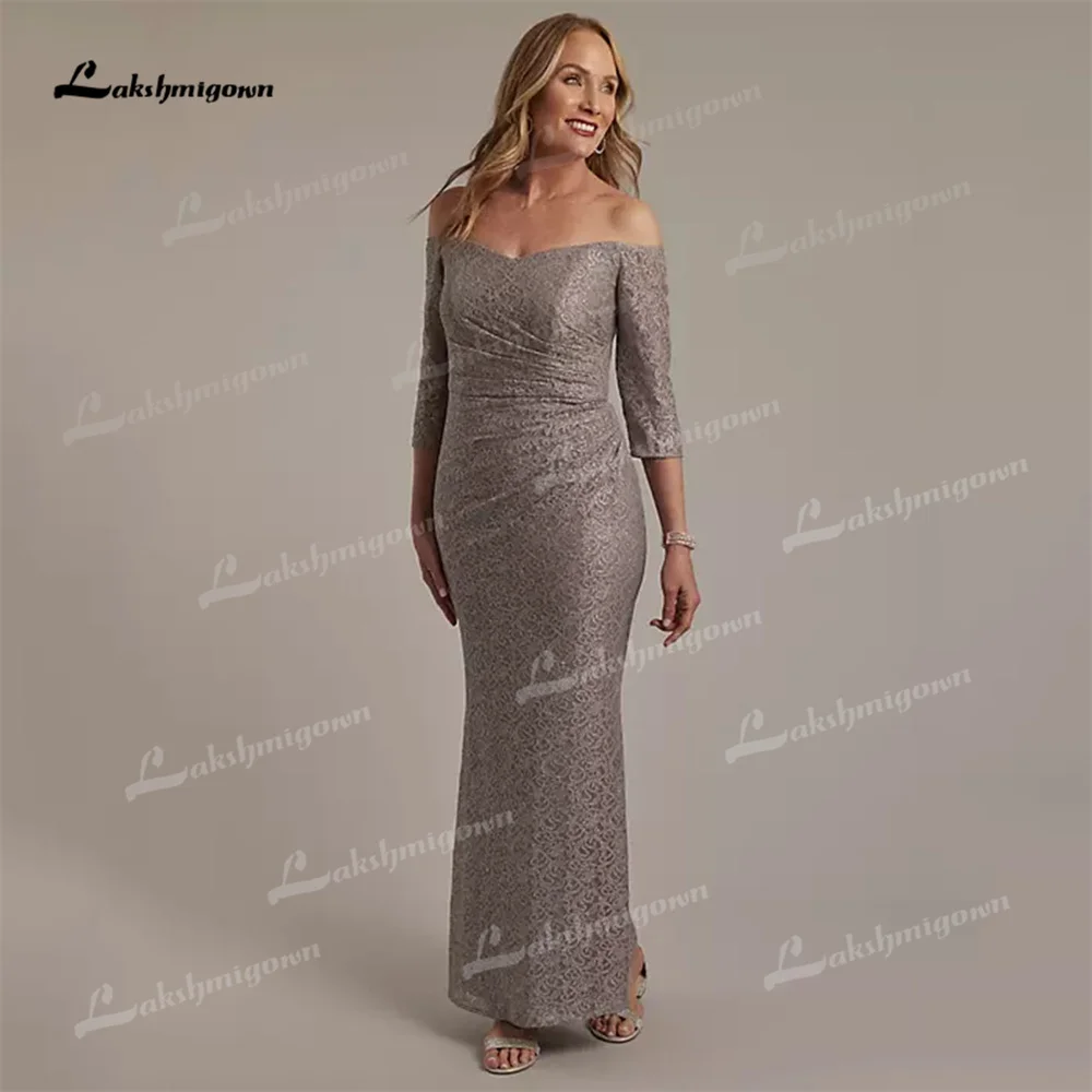 Lakshmigown V Neck Full Sleeve Luxury Sequined Mermaid Formal Mother Dress For Woman Floor Length Pleat Vintage Bride Gown