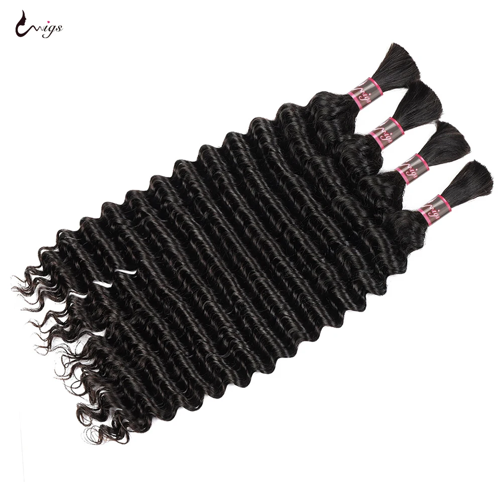 Deep Wave Bulk Cabelo Humano para Trançar, Remy Hair Weaving, 100% Não Transformados, Sem Trama, Extensões, 100g por Pc