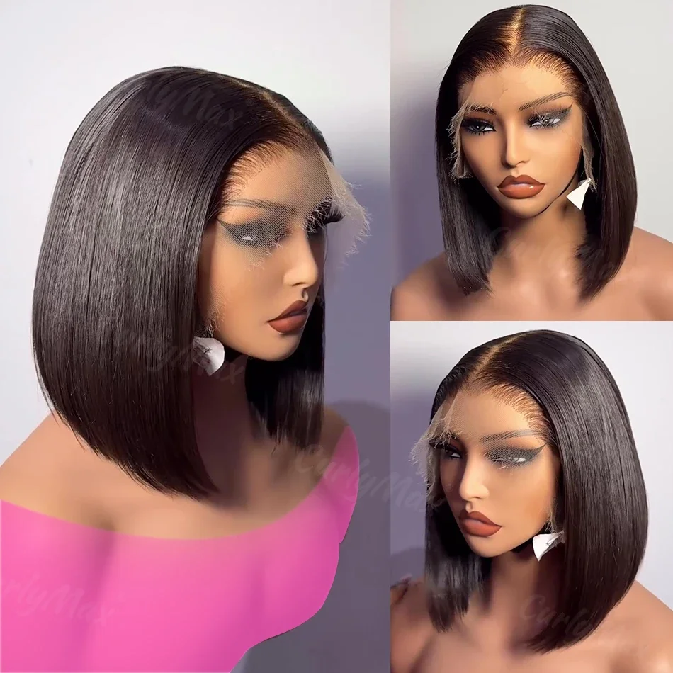 Brazilian Bone Straight Short Bob Wig, 13x4, 100% Cabelo Humano, 13x6 HD, Transparente Lace Front, 5x5 Encerramento Peruca para Escolha das Mulheres