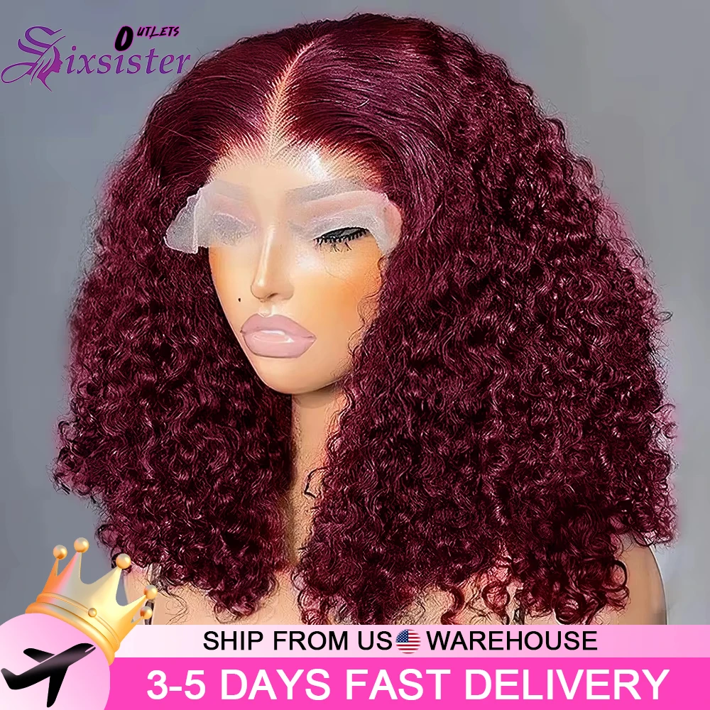 

Парик Deep Wave Bob 13x4 Парики фронта шнурка Вьющиеся 100% человеческие волосы Короткие парики боб 99J Бордовые вьющиеся волнистые парики фронта шнурка 200% плотность