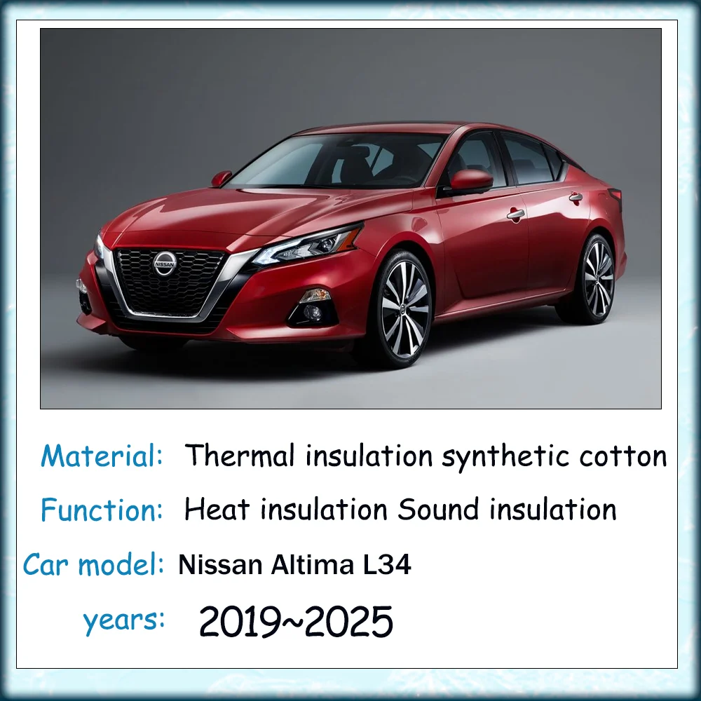 For Nissan Altima L34 2019~2025 2020 2021 2022 2023 Car Front hood linin Engine Thermal Insulation Soundproof Cotton Accessories