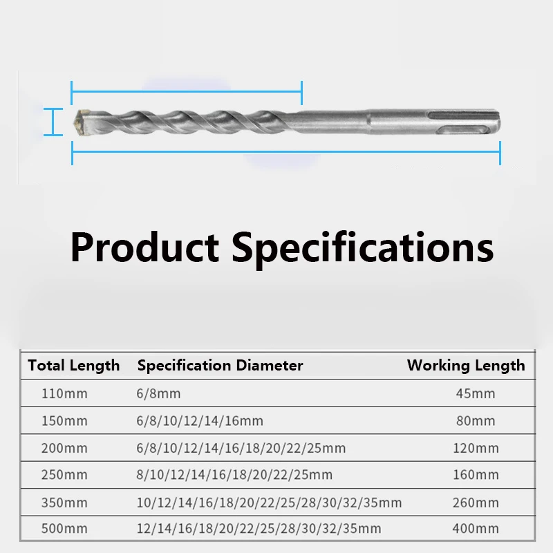 1Pcs Electric Hammer Bits 6*110-35*500 Round Shank YG8C Alloy Cutter Head 40CR Steel Drill Body Wall Brick Block Drilling Bit