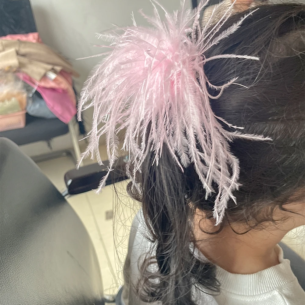 1Piece Pink Feather Hair Clip Accessories for Children Girls Clip Fashion Party Dance Perform Headwear Flower