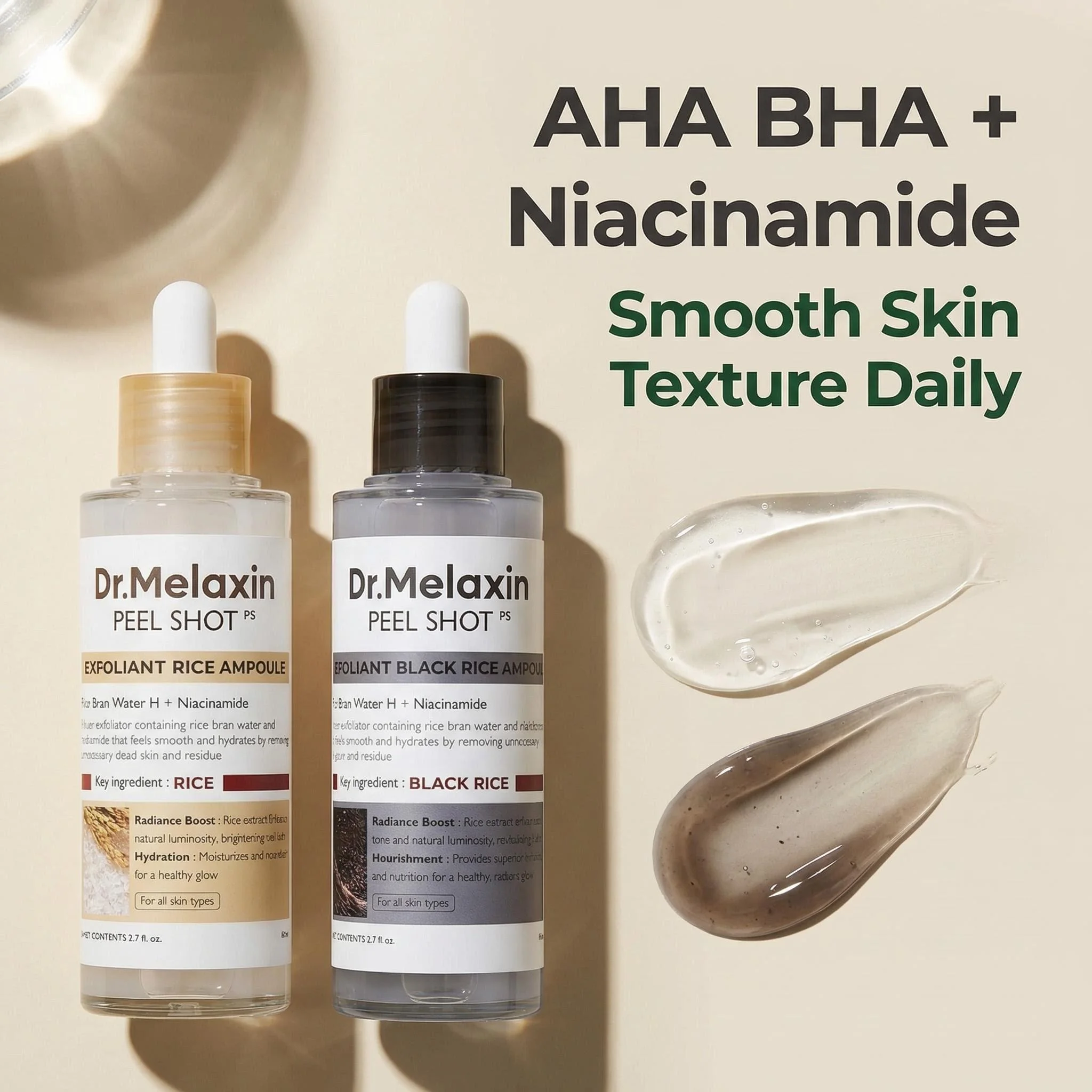 Black Rice Exfoliating Ampoule 80ml, Rice Water Extract, AHA BHA, Niacinamide, All Skin Types