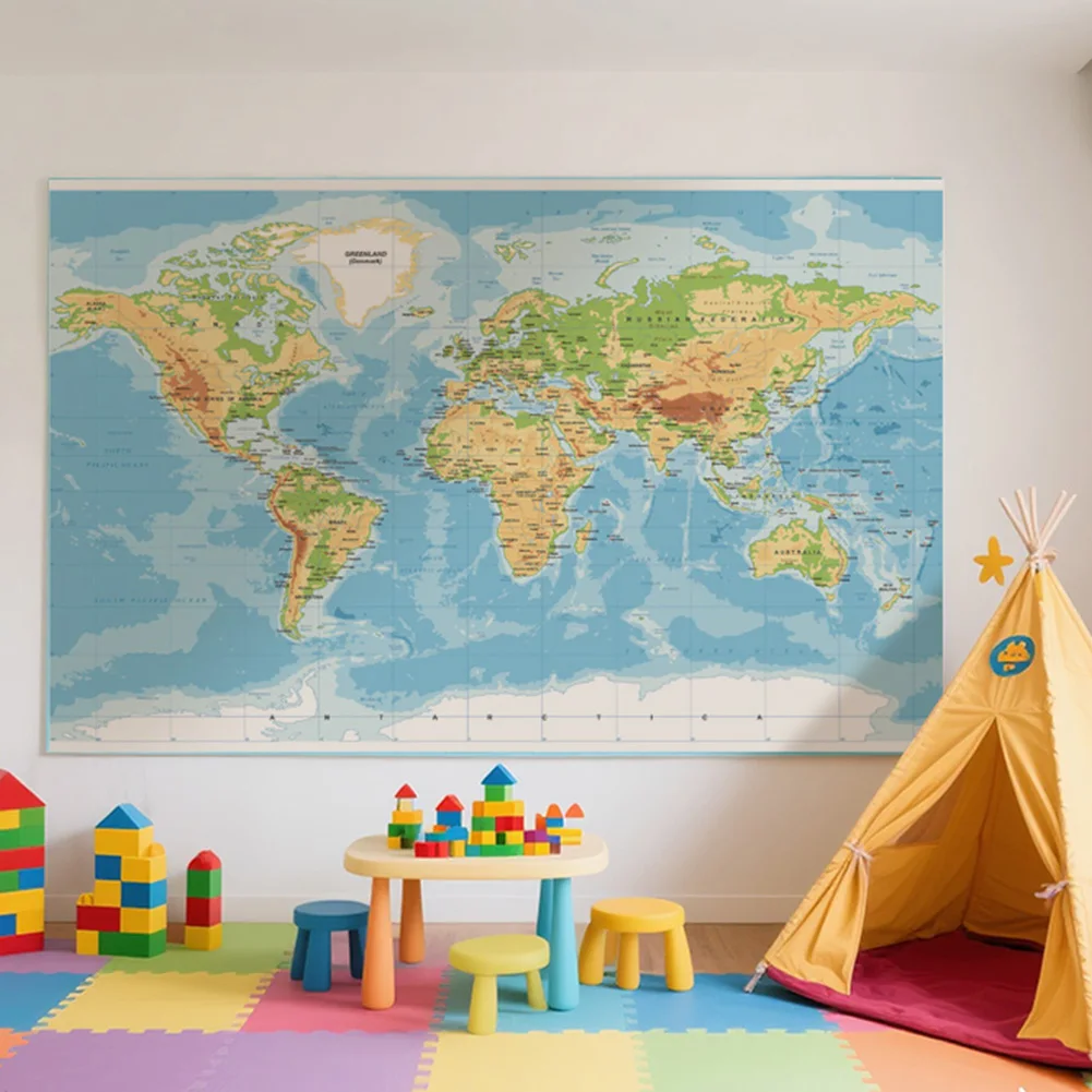 

The World Map 225*150cm Large Poster Wall Decor Non-woven Canvas Painting Home Decoration School Supplies Travel Map