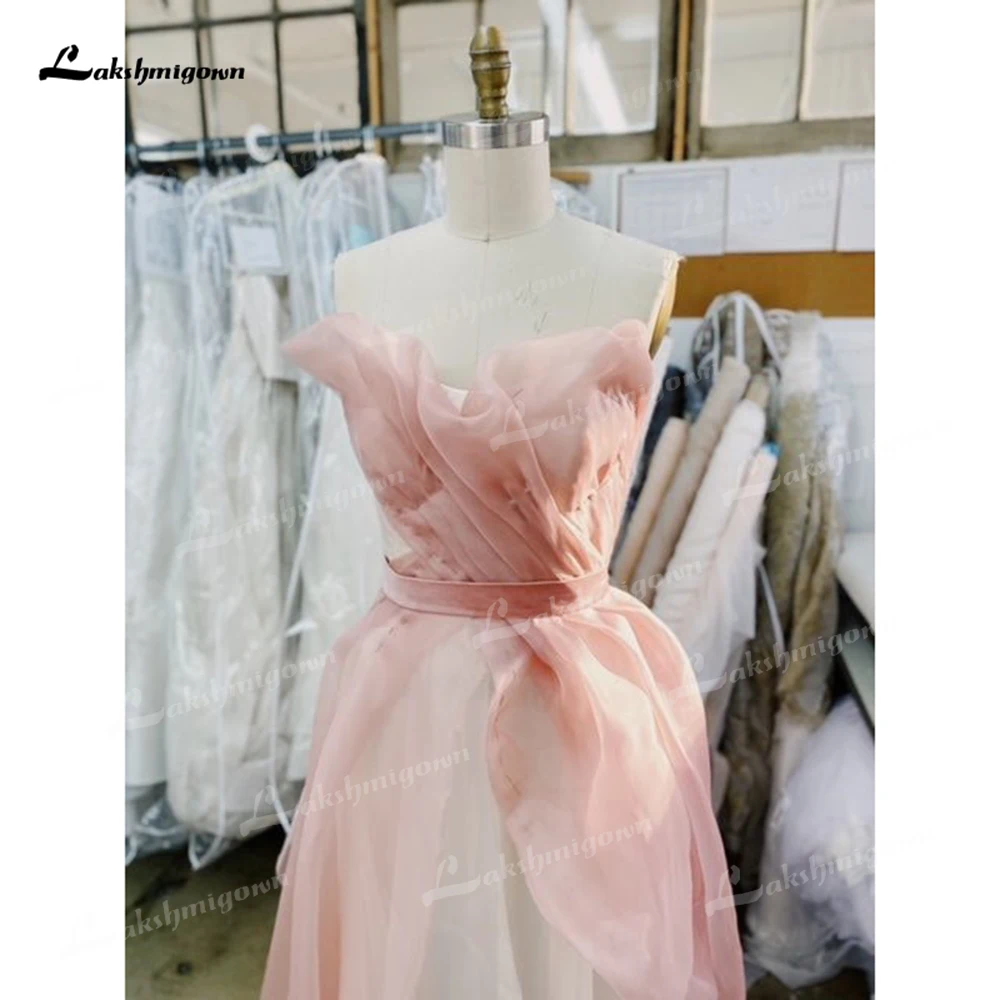 Vestido De Novia sin tirantes para mujer, traje Sexy De color rosa, con cinturón y lazo, corte en A, estilo bohemio