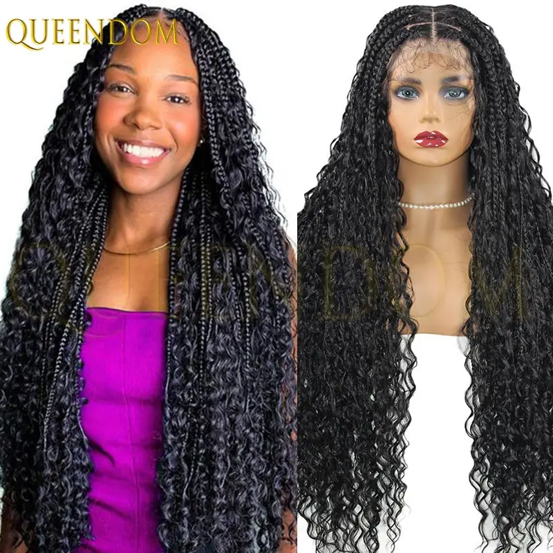 

Synthetic Bohemian Boho Box Braided Wigs Curly Hair Full Lace Front Wigs for Black Women Goddess Box Braid Wig Braid Locs Wig