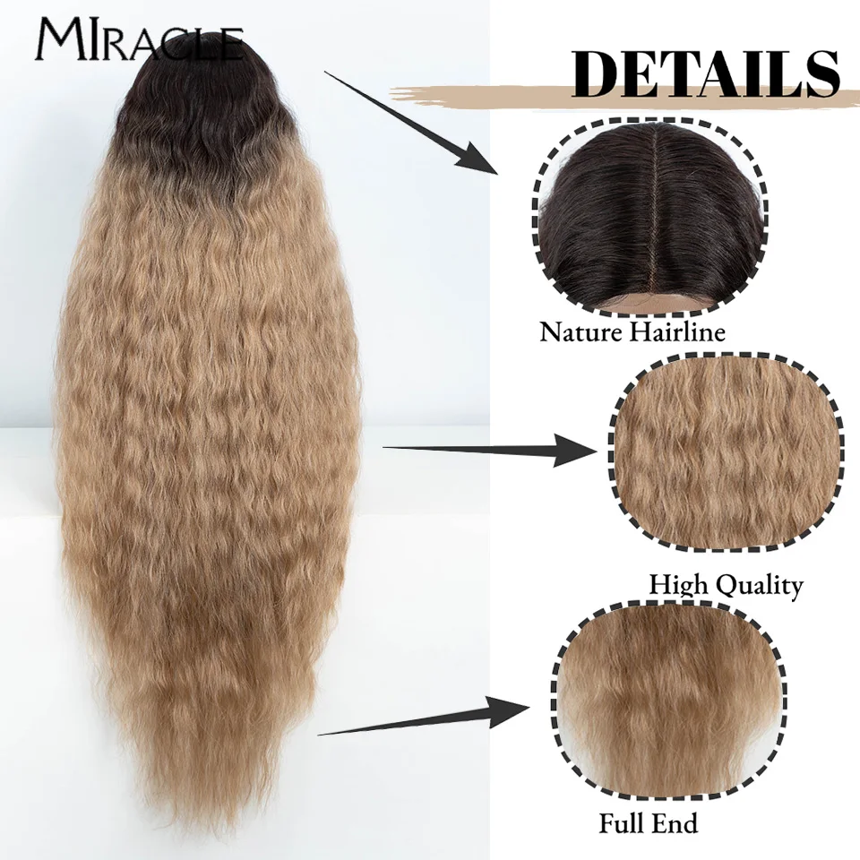 MIRACLE Synthetic Lace Front Wig For Women 40Inch Cosplay Wig Super Long Wavy Lace Wig Heat Resistant Ombre Blonde Wig Curly Wig image 4