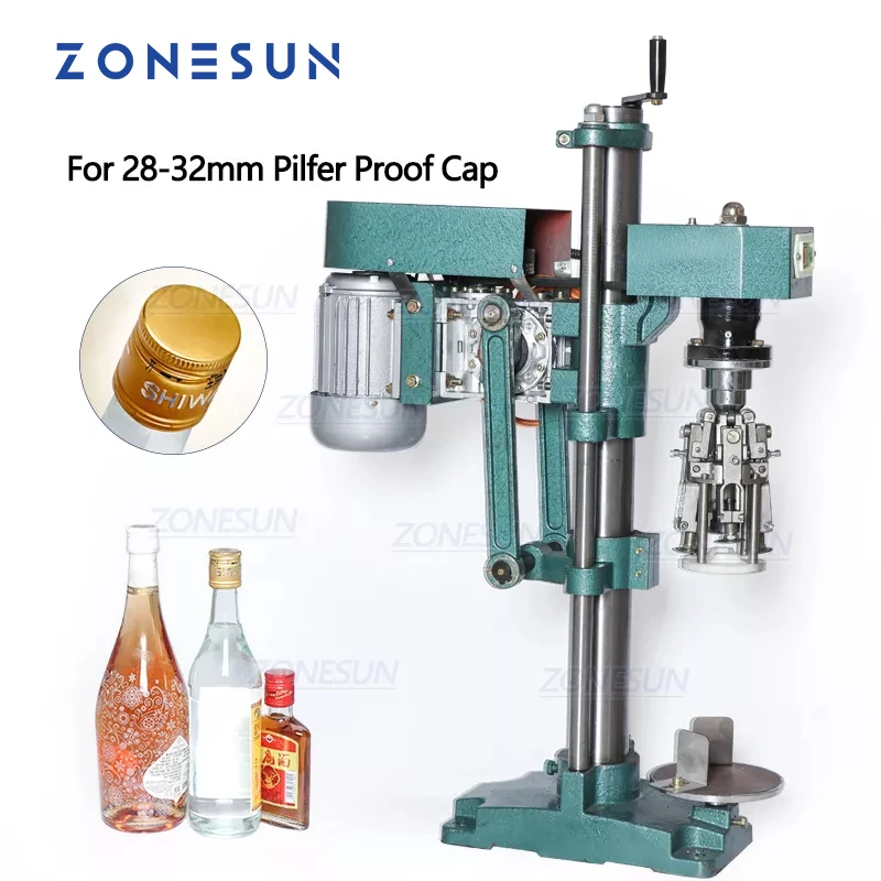 ZONESUNZS-XG60 Pilfer Proof Aluminum Caps Capping Machine ROPP Cap Screw Crimping Machine Soda Water Bottle Close Bottle Cap