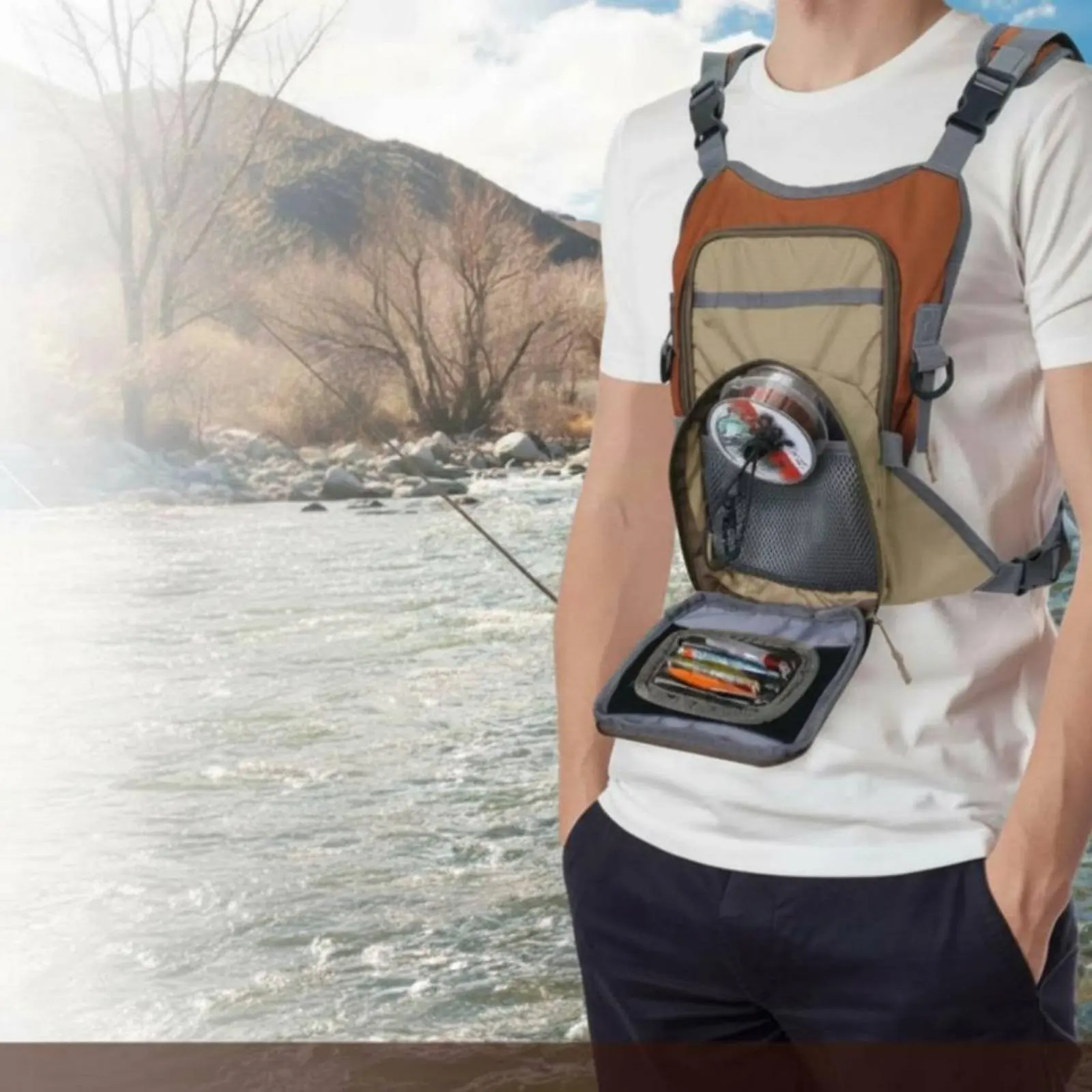 Fishing Vest Fly Fishing Chest Bag for Storing Fishing Tackle Lightweight Outdoor Fishing Bag Waterproof Storage Bags for Angler view 3