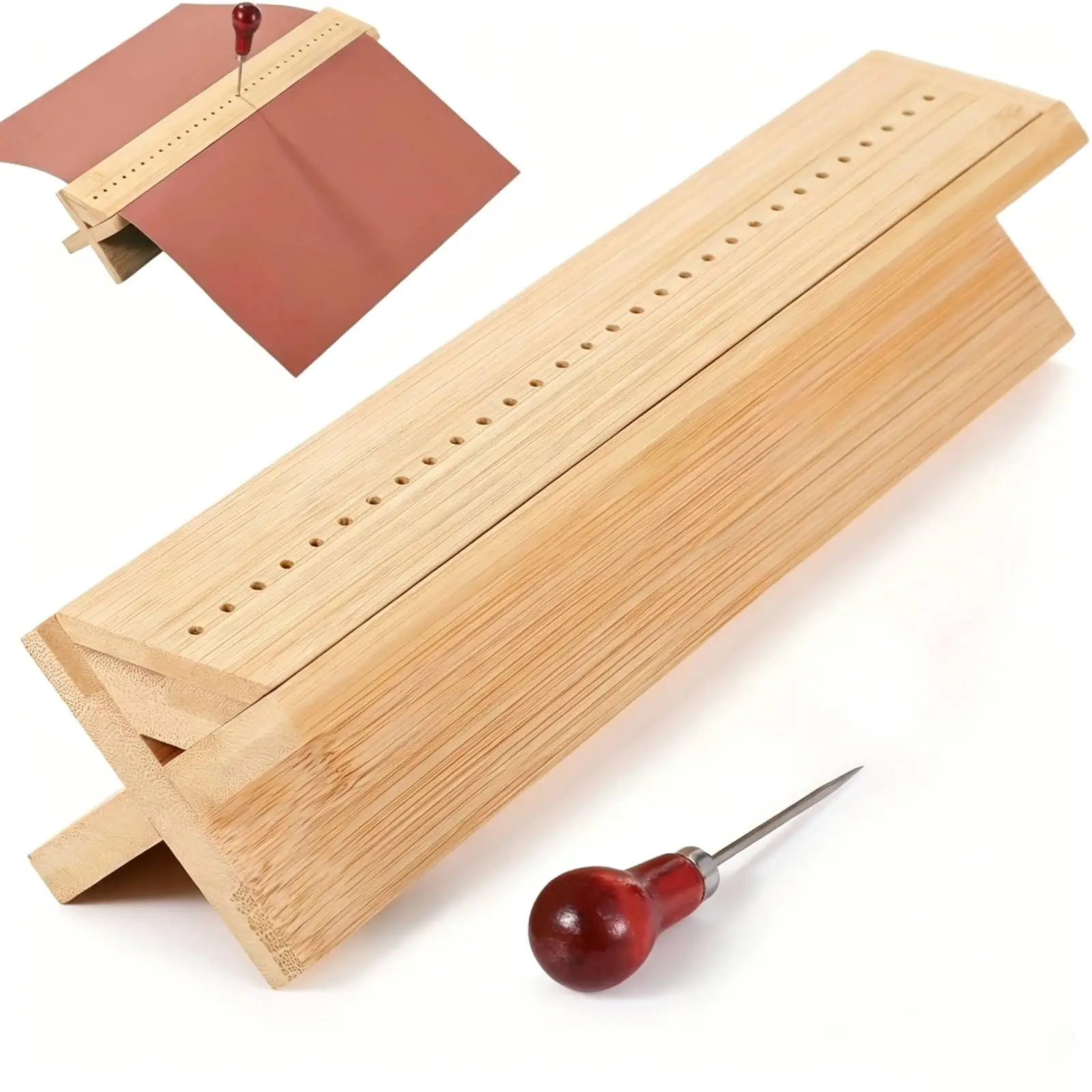 Wooden Hole Puncher With Awl Cradle Set Multi-Material Bookbinding Punching Cradle Craft Supply Bookbinding Tool