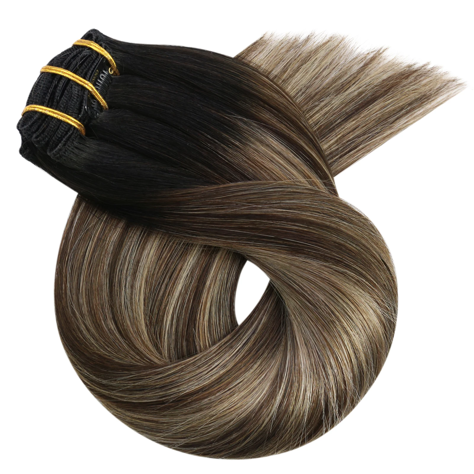 Moresoo Clip in Human Hair Extensions Natuurlijke Machine Remy Zijdeachtige Rechte Dubbele Inslag Balayage Ombre Haar Clips Extensions