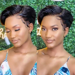 Brazilian Human Hair Pixie Cut Wig Human Hair Wigs Straight Transparent T Part Lace Short Bob Wig 13x4 Lace Wig For Salon