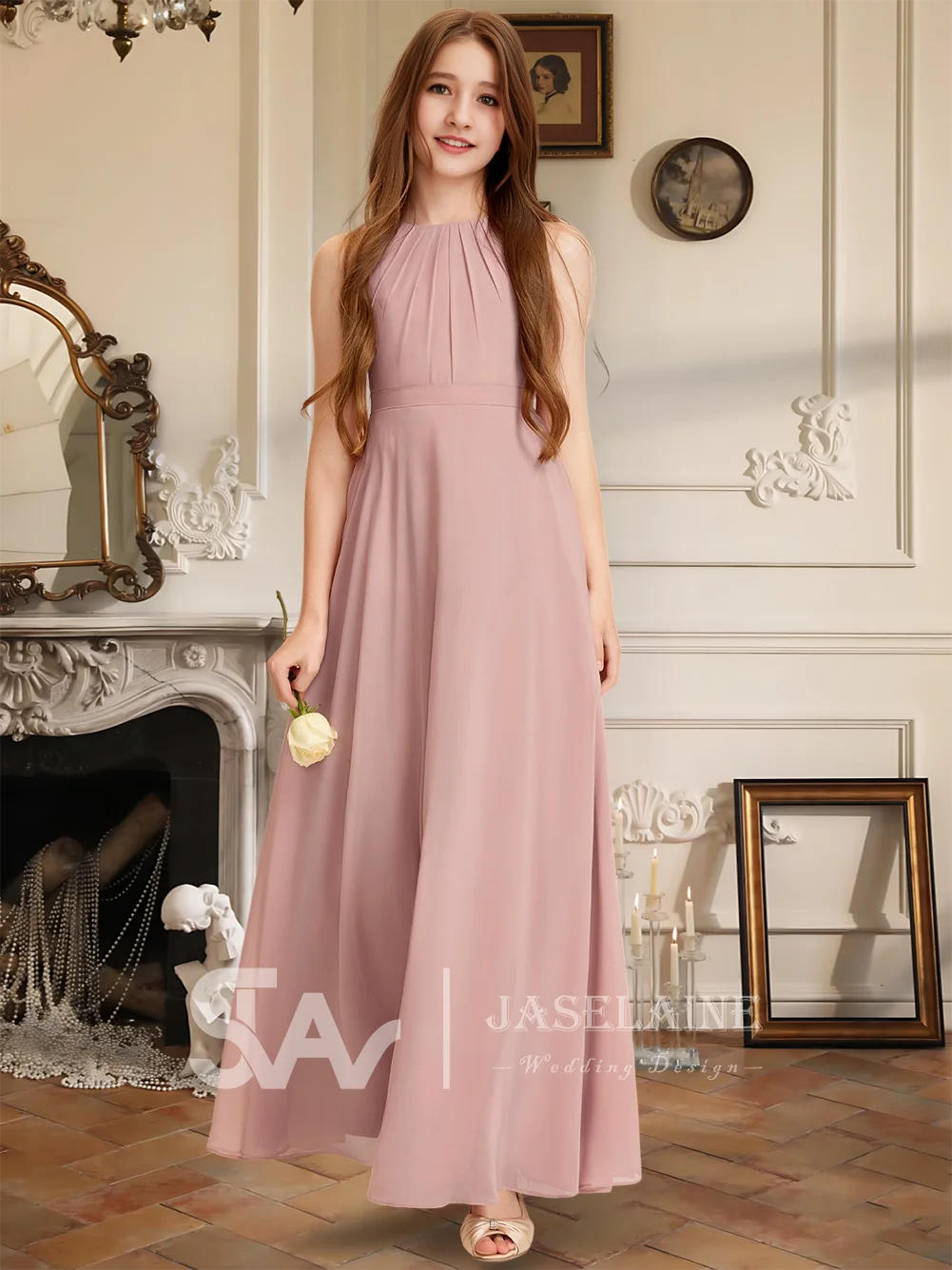 

MA Kids Child A-line Scoop Floor-length Chiffon Junior Bridesmaid Dress Party Flower Girl Dress Kids Wedding Formal Dress