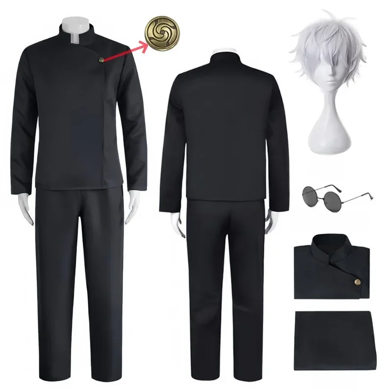 Kostium Cosplay Jujutsu Kaisen Gojo Satoru, Mundur Szkolny dla Mężczyzn i Kobiet, Koszula, Spodnie, Peruka, Strój na Halloween, Pełny Zestaw — 2