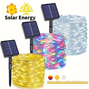 חוט שמש חיצוני 300/200/100 הוביל פיה גרלנד 8 מצב גן חצר עץ חג המולד מסיבה עמיד למים נחושת חוט מנורת