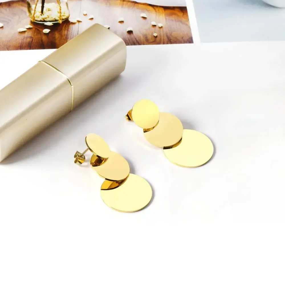 LUXUKISSKIDS – boucles d'oreilles rondes coréennes pour femmes, bijoux en acier inoxydable, couleur or, goutte et pendentif, 2024