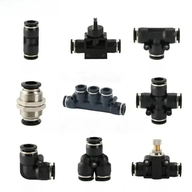 HEBAI – raccords pneumatiques noirs, connecteur de tuyau, raccords rapides d'air 3/4/5/6/8/10/12/14/16mm PU PY PK PE PV SA HVFF PZA PM PP