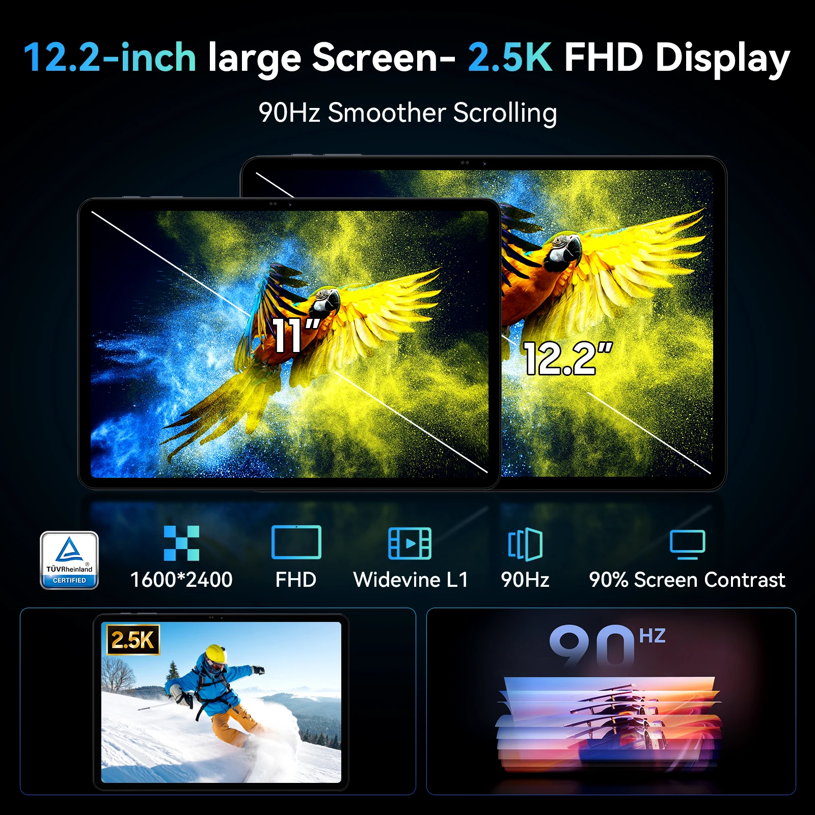 Tablet PC KINGRID T60 con Android 16, teclado, ratón y funda, pantalla de 12.2 pulgadas y 2.5K, 24GB de RAM, 256GB de ROM, procesador Octa Core T7280, batería de 10000mAh, 4G LTE Dual SIM, modo PC, tablet Android para trabajo, estudio y entretenimiento. 4