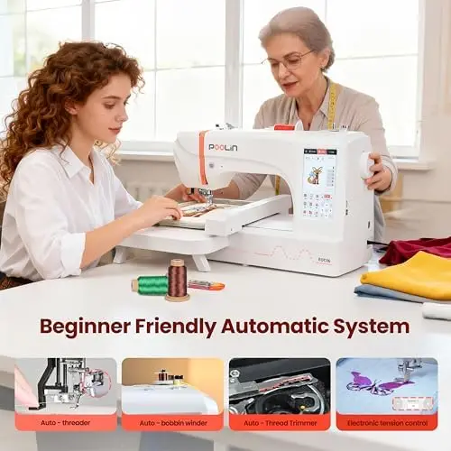 Poolin EOC06 Embroidery Machine Bundle, 7.9