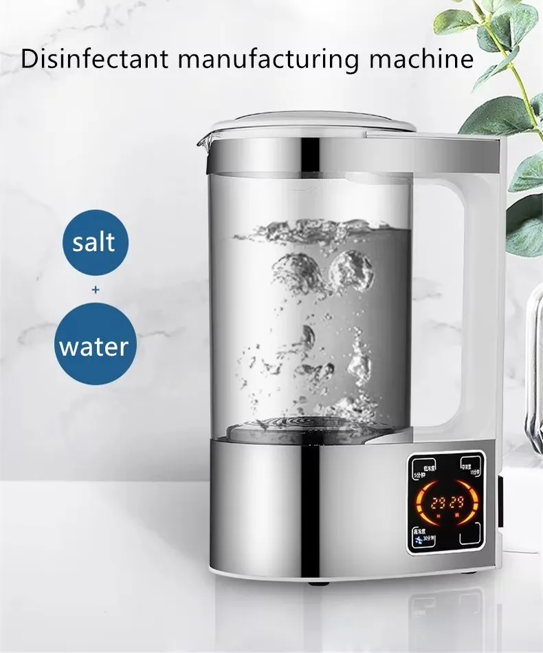 Générateur d'eau électrique à l'hypochlorite de sodium, générateur de désinfectant domestique DIY, machine à fabriquer de l'eau à l'acide hypochloreux 2L