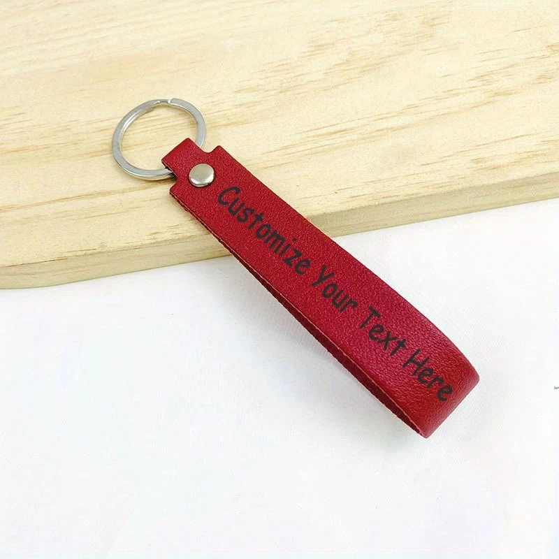 Custom Laser Engraved Faux Leather Keychain, Personalized Gift