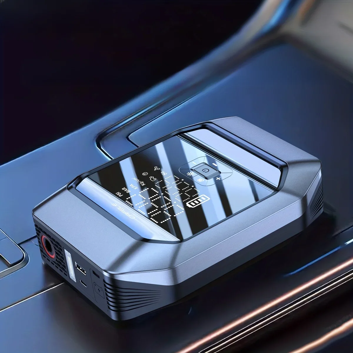 12V Air Compressor Portable Car Tyre Inflator Jump Starter Flashlight Power Bank 4 IN 1  Wireless Digital Air Pump For Auto Home