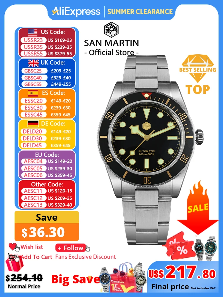 San Martin New 40mm BB58 Retro Luxury Diver Watch NH35 Automatic Mechanical Watches For Men Sapphire Luminous 20Bar Reloj SN0008